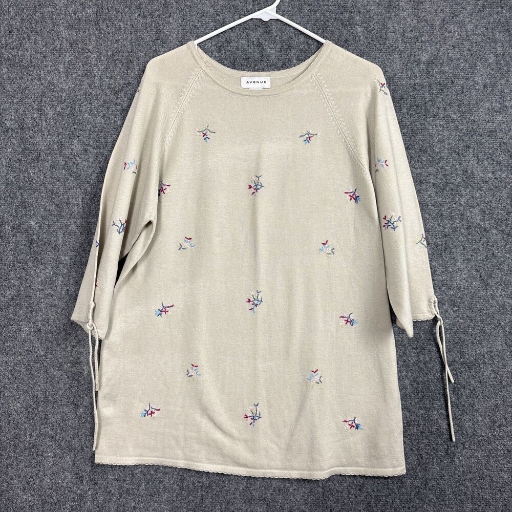 Avenue Top Blouse  Womens Size 1X Beige Floral Knit